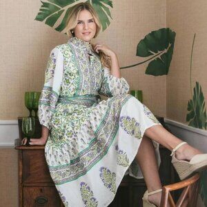 Sue Sartor Long-Sleeve Flounce Midi Dress Womens Size XL Victorian Prairie Boho